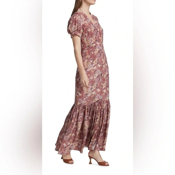 NWT CAROLINE CONSTAS Nancy Floral Silk Puff-Sleeve Maxi Dress Ex Small Authentic - Picture 4 of 16